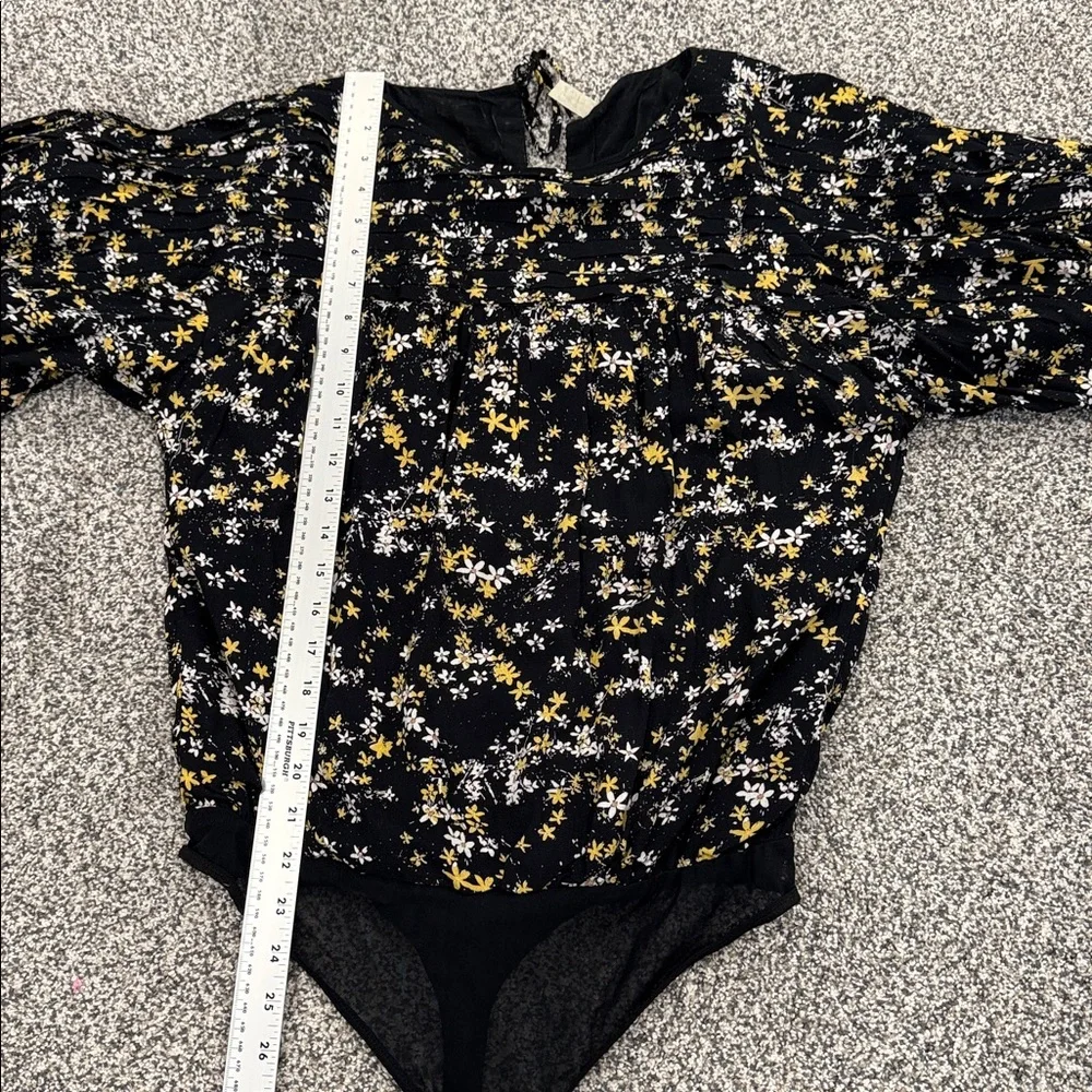 Intimately Free People Black Floral Short Sleeve Boho Cottagecore Bodysuit Sz S